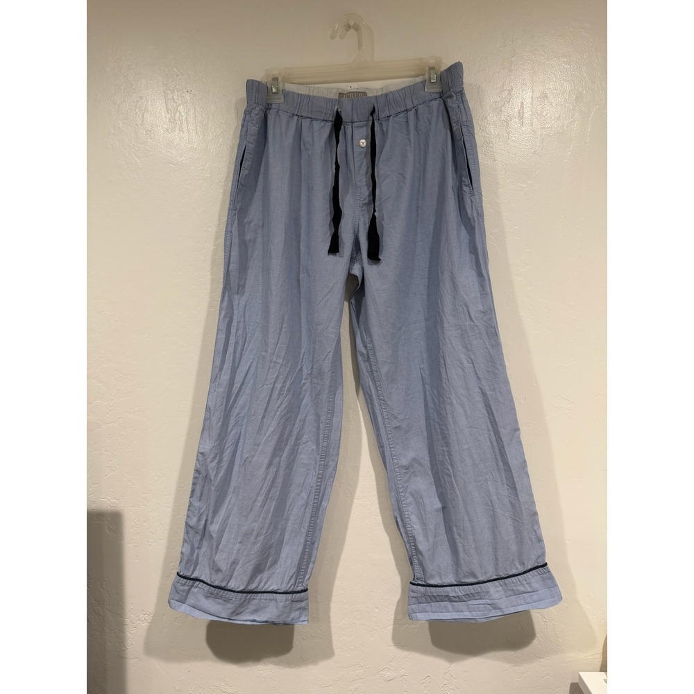 J.Crew Mens Pajama Pants Small Blue Cotton Chambray Lounge Sleepwear Wide Leg